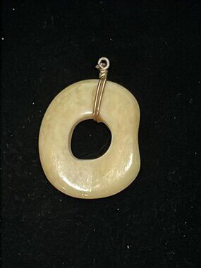 Yellow Jade Open Circle with Wire Pendant